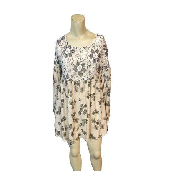 Anthropologie Sunday In Brooklyn Gray White Lace Rayon Linen Top Small - Picture 3 of 7